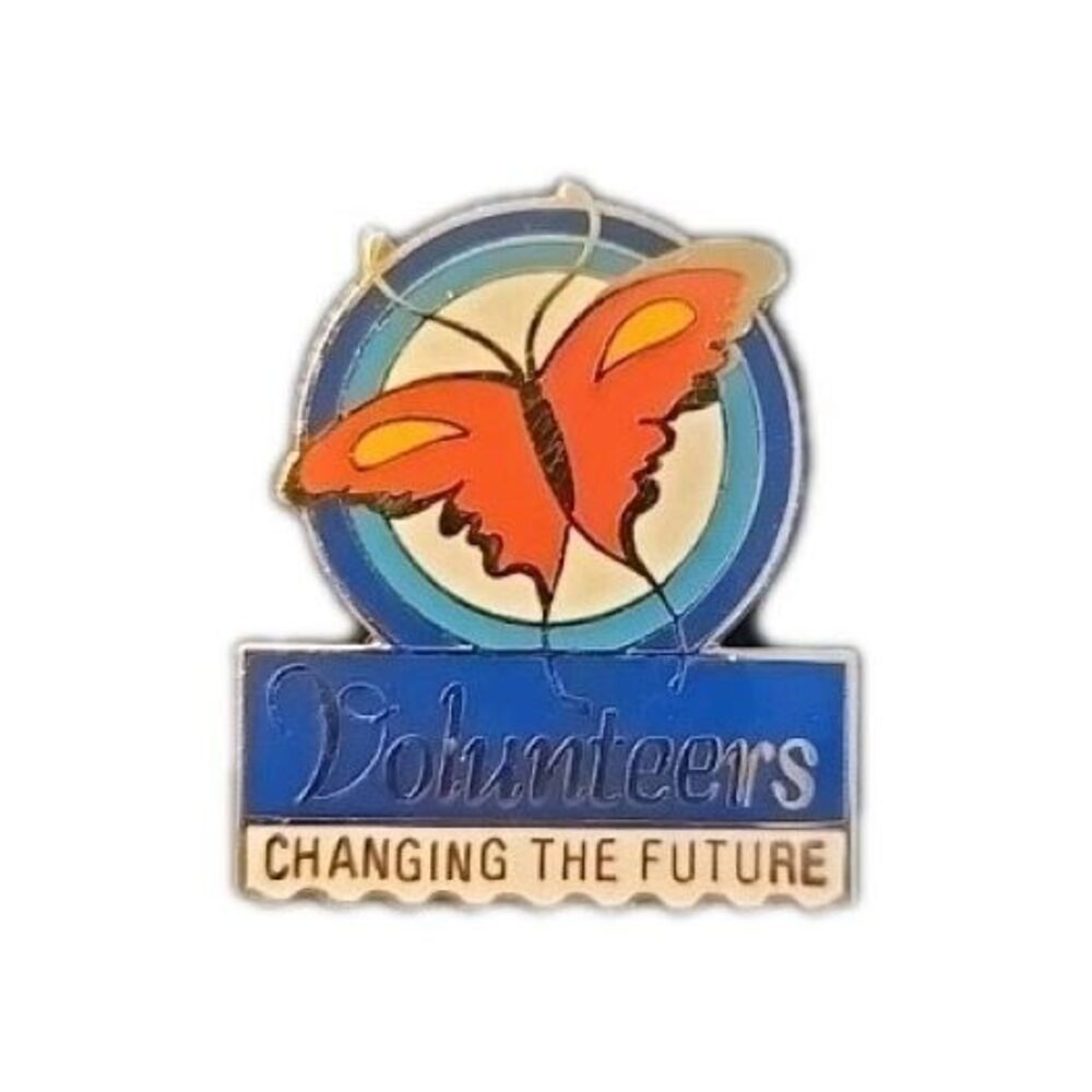 Volunteers Changing the Future Enamel Pin ~ Gold Tone Lapel Hat Tac w/ Butterfly